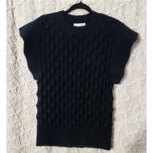 Ces Femme‎ Womens Short Sleeve Bubble Sweater Size Medium Black Y2K Whimsigoth